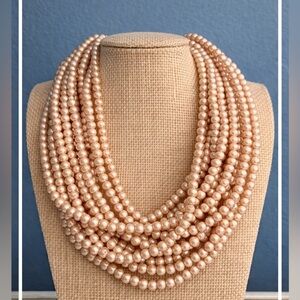Blush Pearl Multi Strand Statement Necklace Chunky Layered